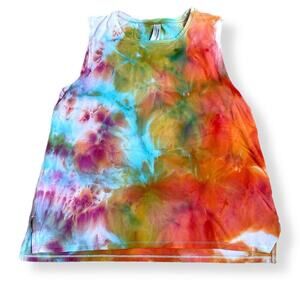 handmade tie dyed ladies tank XL green aqua turquoise orange